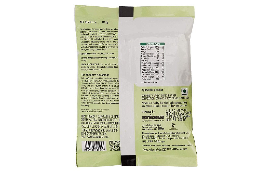 24 Mantra Organic Wheat Grass Powder    Pack  100 grams